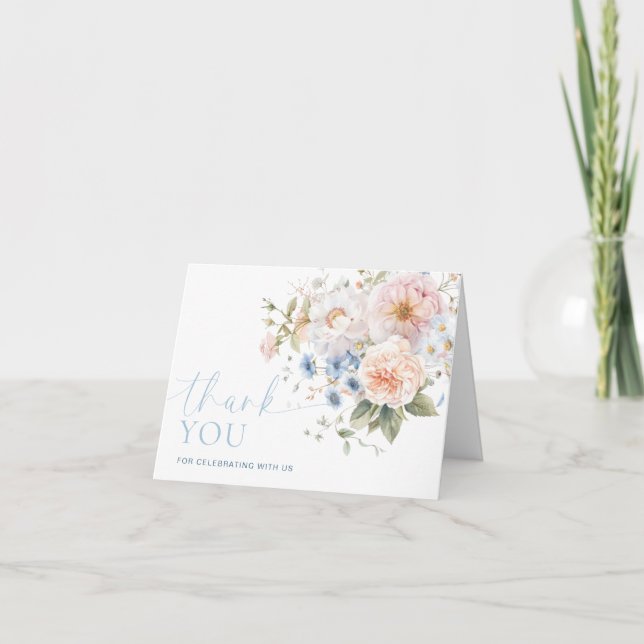 Carte Hargrove Fête des mariées Florale bleu Merci (Devant)