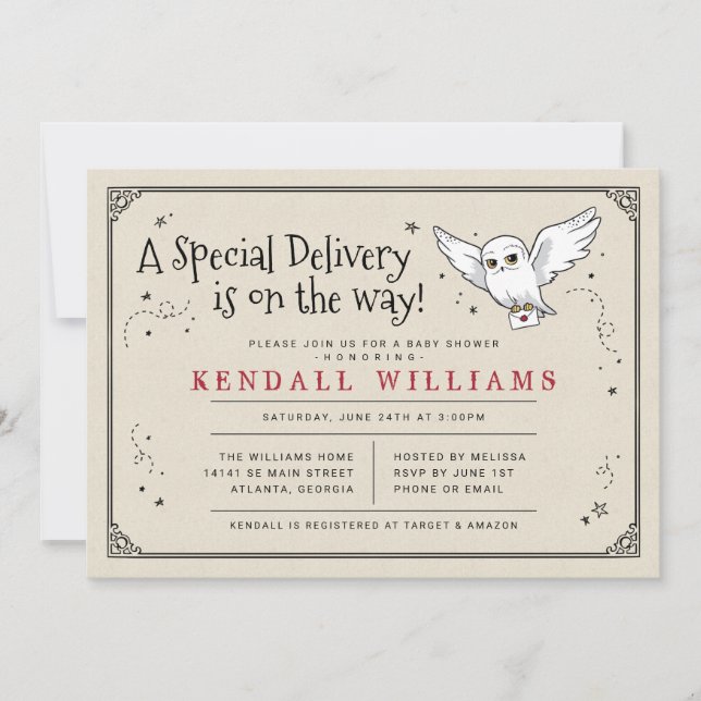Carte Harry Potter | Baby Shower Livraison Spéciale Hedw (Devant)