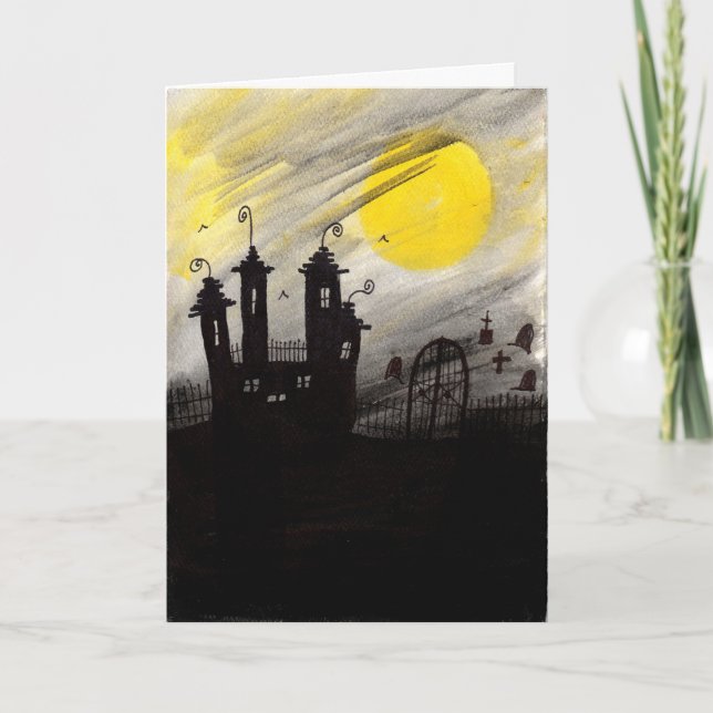 Carte Haunée Cemetary Aquarelle Halloween (Devant)
