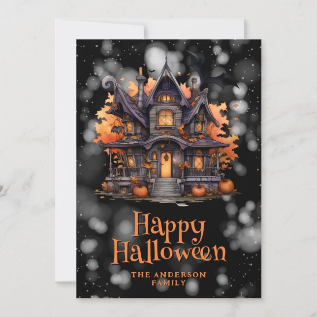 Carte Haunted House Citrouille Bats Halloween (Devant)