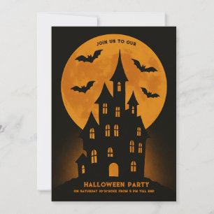 Carte Haunted House Moon Bats Halloween fête