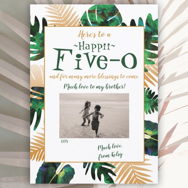 Carte Hawaii Cinq-0 50e Anniversaire (gold fern leaves hawaii 5-0 50th birthday tropical happy birthday greeting card)