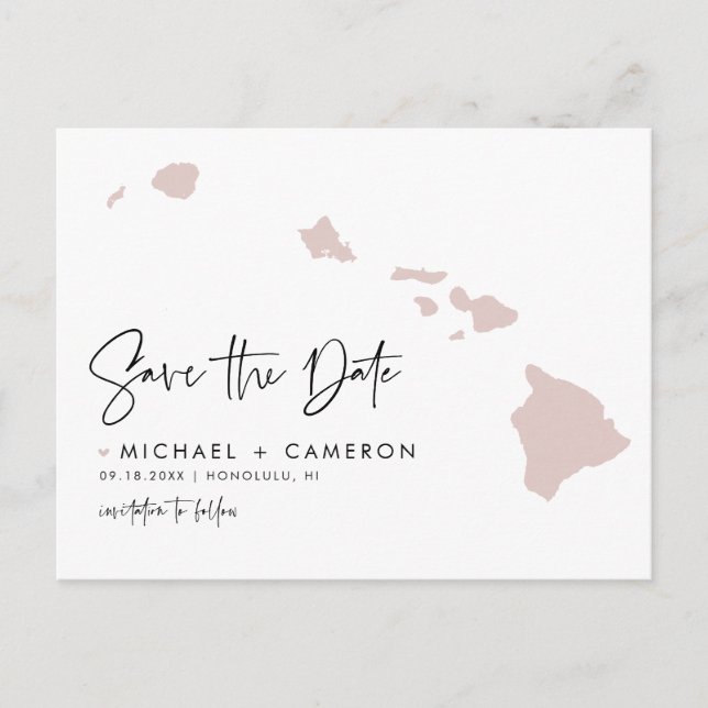 Carte Hawaii rose vif Script moderne Enregistrer l (Devant)