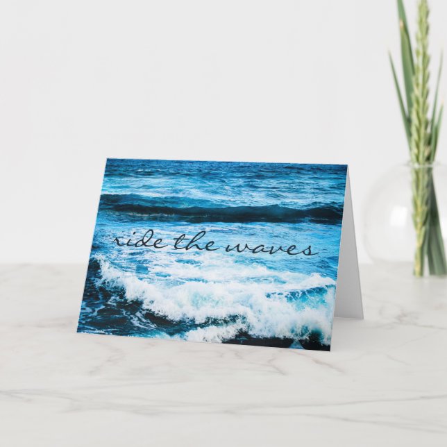 Carte Hawaii Tropical Blue Ocean Ride the Waves Script (Devant)