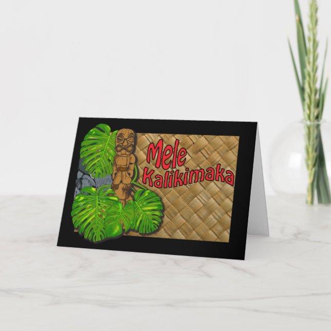 Carte Hawaiian Tiki Lauhala Mele Kalikimaka (Devant)