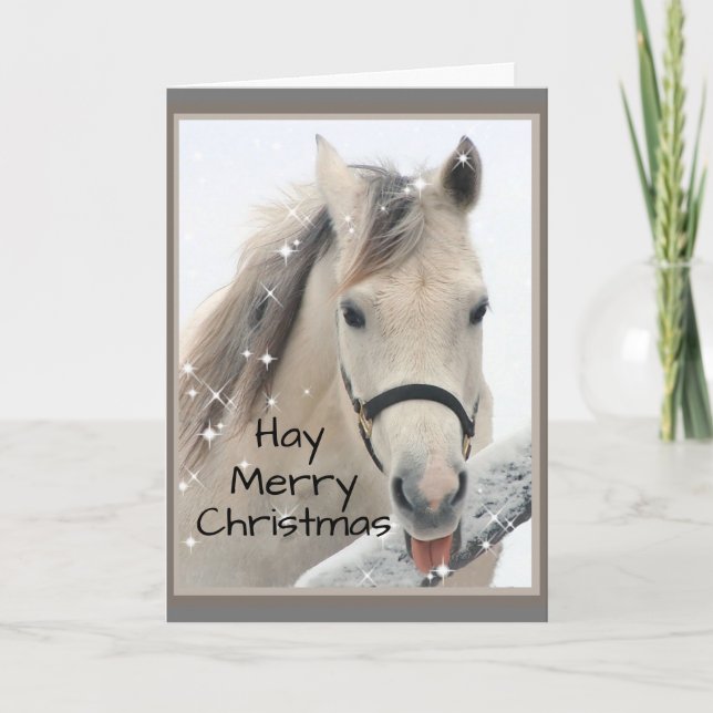 Carte Hay Joyeux Noël Cheval Ferme Humour animal (Devant)