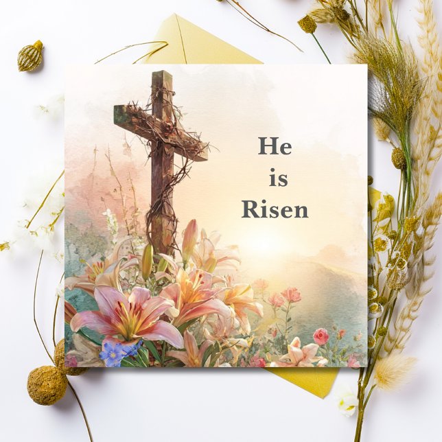 Carte He Is Risen Watercolor Easter Card (Créateur téléchargé)