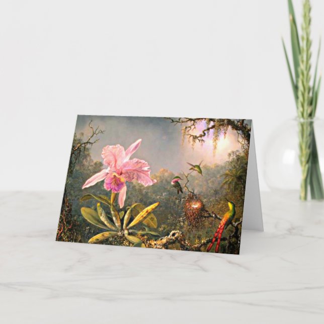 Carte Heade - Orchidée de Cattleya et trois colibris (Devant)