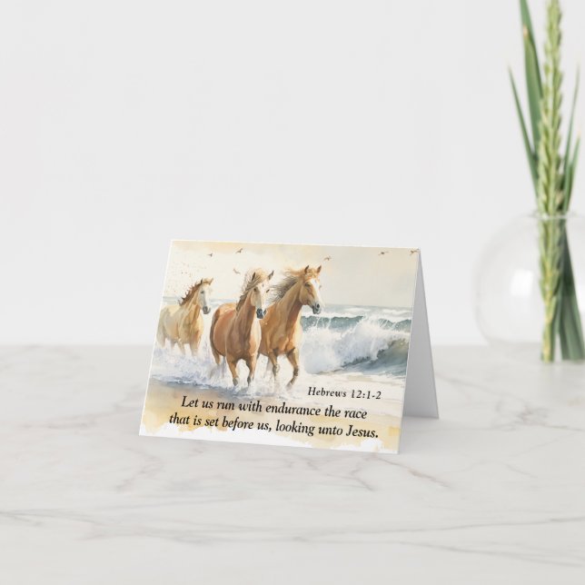 Carte Hébreux 12:1 Courez avec Endurance Bible Horse (Devant)