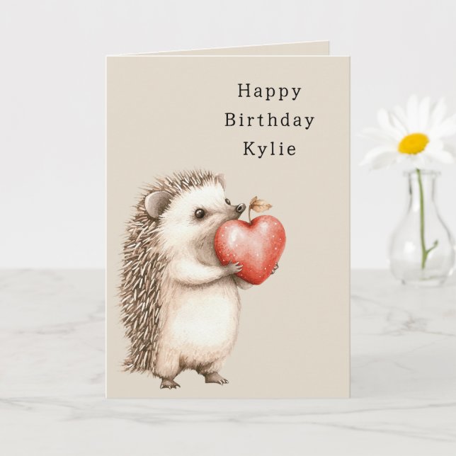 Carte Hedgehog Apple Coeur Anniversaire (Petite plante)