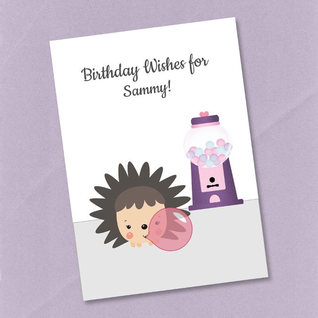 Carte Hedgehog Bubble Gum voeux d'anniversaire (Créateur téléchargé)