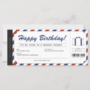 Carte Heekend Getaway Anniversaire Bon de voyage cadeau