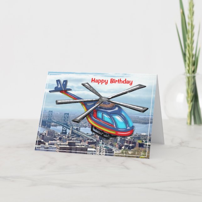 Carte Hélicoptère volant au-dessus de la ville Joyeux an (Devant)