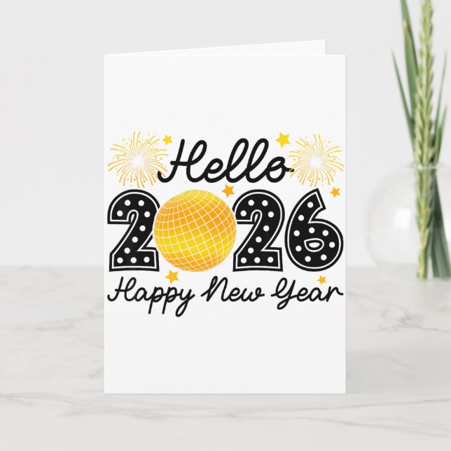 Carte Hello 2026 Happy New Year 2026 Coquette Bow Disco  (Devant)