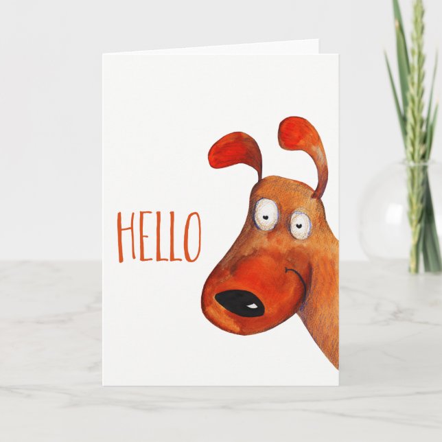 Carte "Hello" Aquarelle de chien mignonne blanche à l'in (Devant)