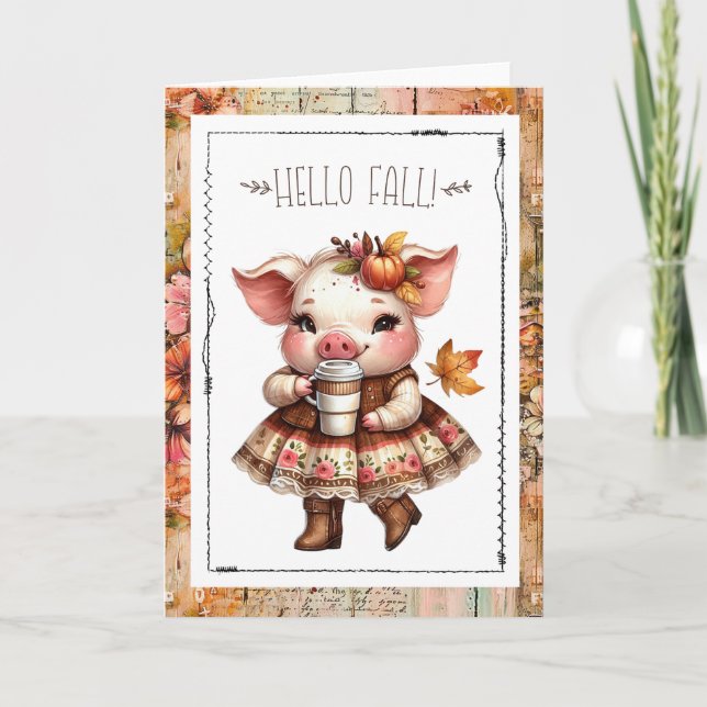 Carte Hello Fall Adorable Farmhouse Pig  (Devant)