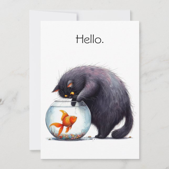Carte Hello Hi Black Cat and Goldfish Bowl Funny (Devant)