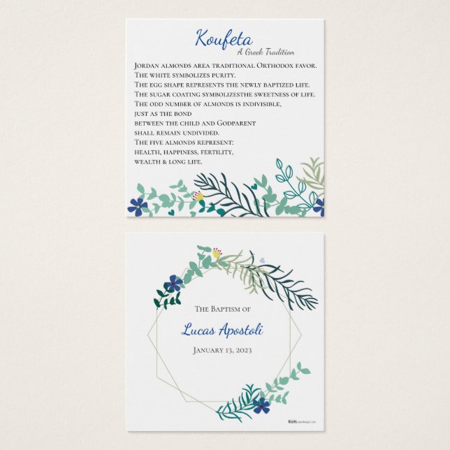 Carte Hera Koufeta bleue personnalisée (Devant & derrière)
