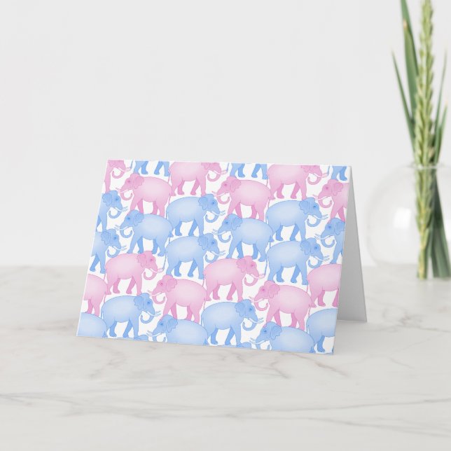 Carte Herbe d'éléphants en rose et bleu (Devant)