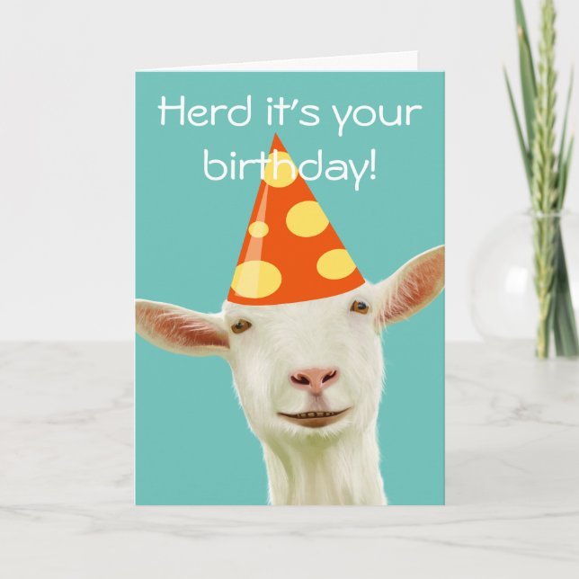 Carte Herd C'est ton anniversaire d'une chèvre drôle (Devant)