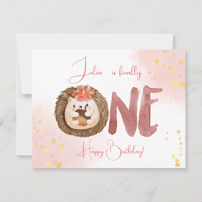 Carte Hérisson aquarelle premier Joyeux anniversaire (Devant)