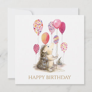 Carte Hérisson avec ballons roses Joyeux Anniversaire