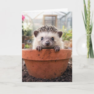 Carte Hérisson d'anniversaire dans un pot de fleurs en a