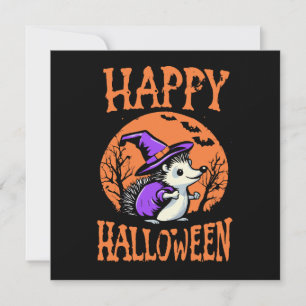 Carte Hérisson d'Halloween Joyeux Sorcière