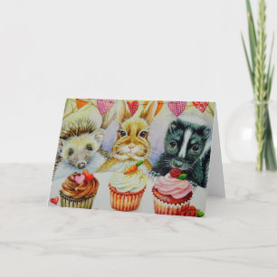 Carte Hérisson Lapin Mouffette & Cupcakes Art à l'aquare