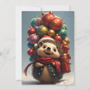 Carte Hérisson Mignon Célébrant Noël