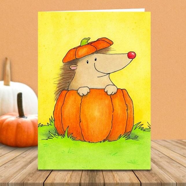 Carte Hérisson Mignon Vide dans Citrouille Automne (Créateur téléchargé)