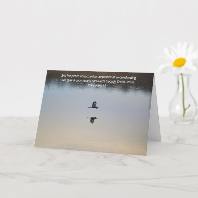 Carte Heron Bird survolant le lac paisible Bible Verse (Petite plante)