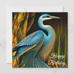 Carte Héron bleu à Reeds Joyeux anniversaire