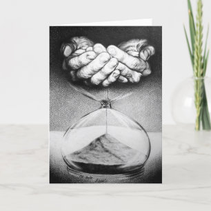 Carte Heure sablier mains Crayon dessin Surreal art