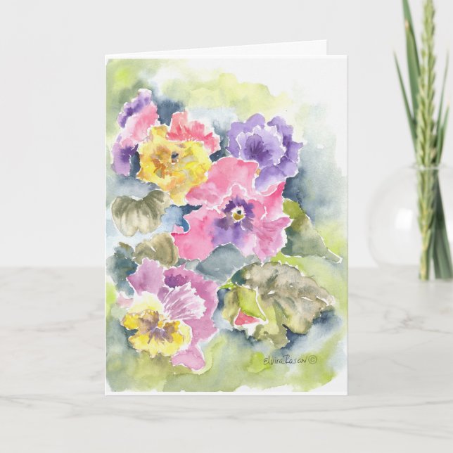 Carte heureuse d'aquarelle de pensées du jour de (Devant)