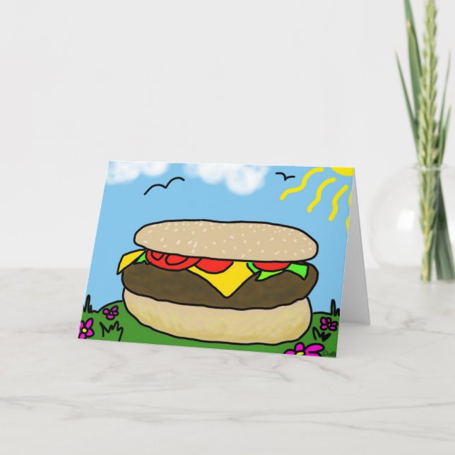 Carte heureuse de jour d'hamburger (blanc) (Devant)
