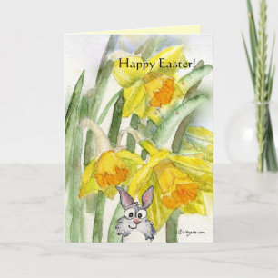 Carte heureuse de lapin de jonquilles de Pâques