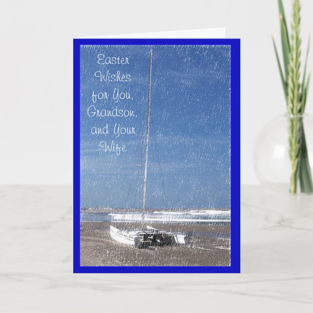 Carte heureuse de petit-fils de Pâques - catamaran (Devant)