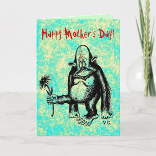 Carte heureuse du jour de mère de singe drôle
