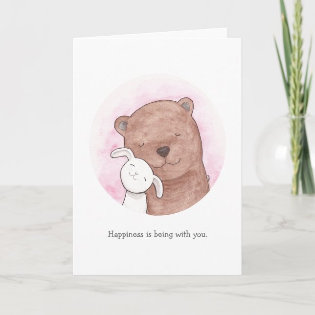 Carte heureuse mignonne d'amour de carte d'ours et (Devant)