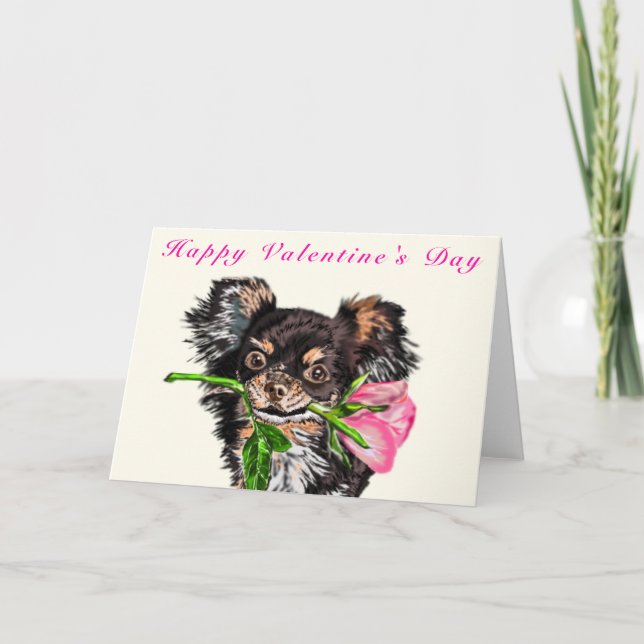 Carte Heureuse Sainte-Valentin Chiot avec Amour Ro (Devant)