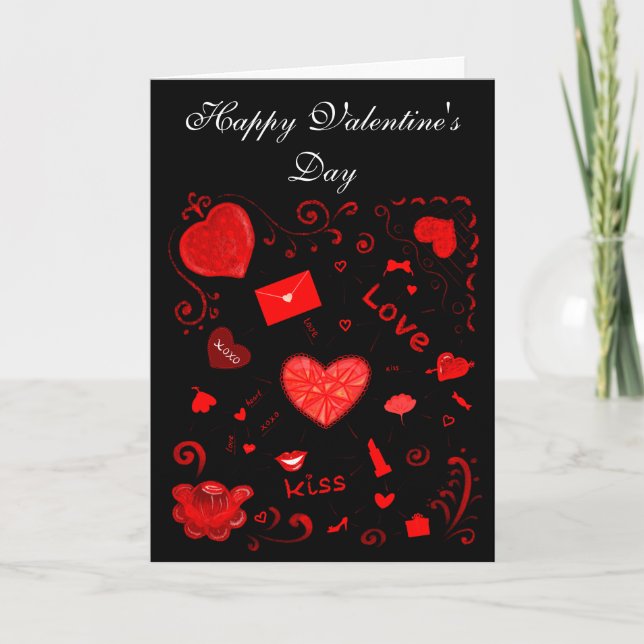 Carte HEUREUSE SAINTE-VALENTIN ! Coeur, х о о х, amour d (Devant)