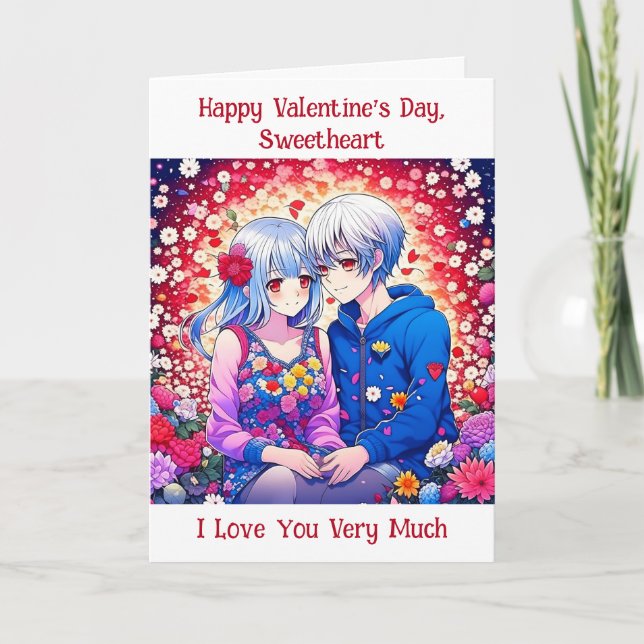 Carte Heureuse Sainte-Valentin | Couple d'Anime mignet (Devant)