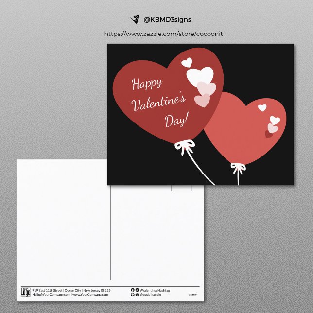 Carte Heureuse Sainte-Valentin de deux coeurs de b (Two Balloon Hearts Happy Valentine's Day Card, Small Business Promotion)