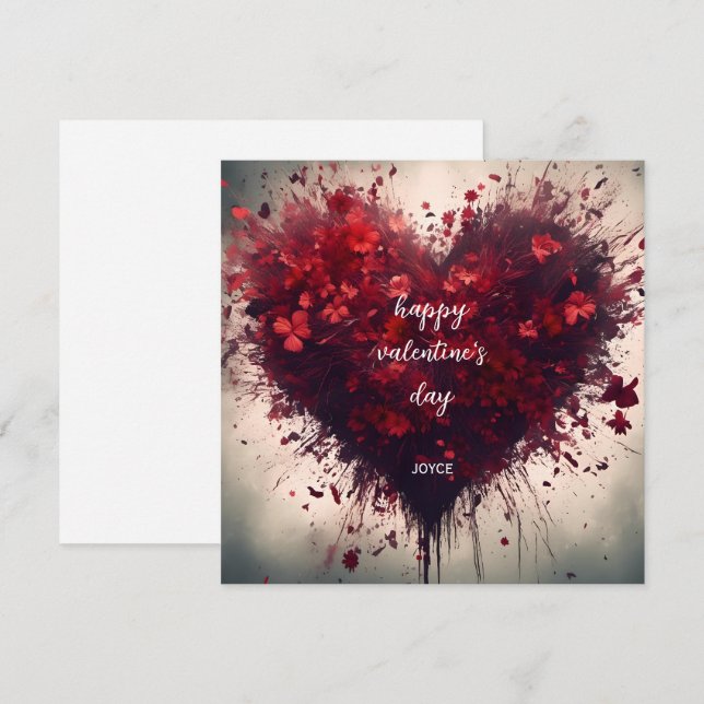 Carte Heureuse Sainte-Valentin - Fleurs rouges remplies  (Devant / Derrière)