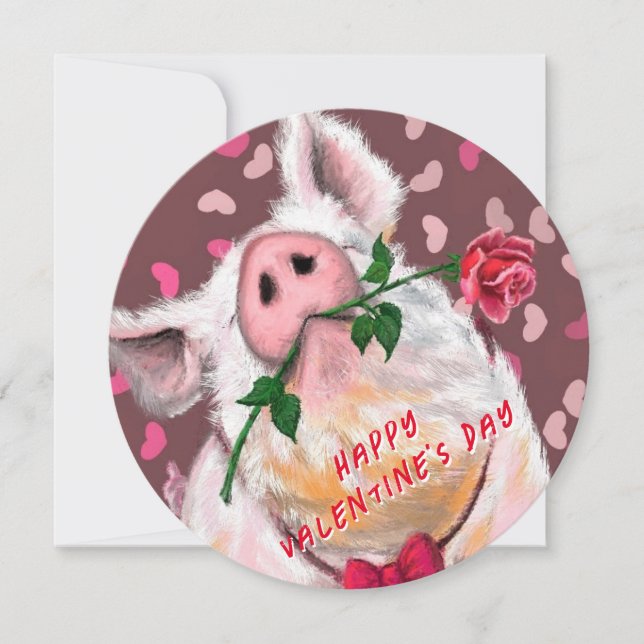 Carte Heureuse Sainte-Valentin Funny Gentleman Pig (Devant)