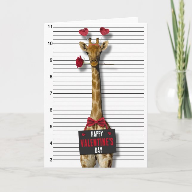 Carte Heureuse Sainte-Valentin Mugshot coupable Giraffe  (Devant)