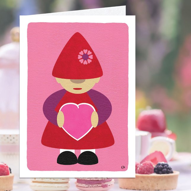 Carte Heureuse Sainte-Valentin rose Gnome moderne (Créateur téléchargé)