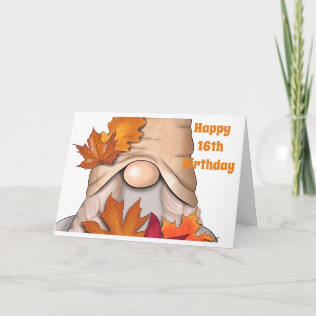 Carte HEUREUX **16ème ANNIVERSAIRE** DE CUTE GNOME (Devant)