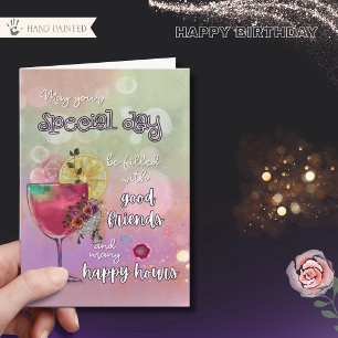 Carte Heureux anniversaire de cocktail néon élégant plié